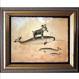 Mini Schnauzer Dog on Narwhal Wall Art Tea Stain